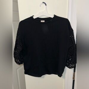 Elegant Black Eyelet Sleeve Top